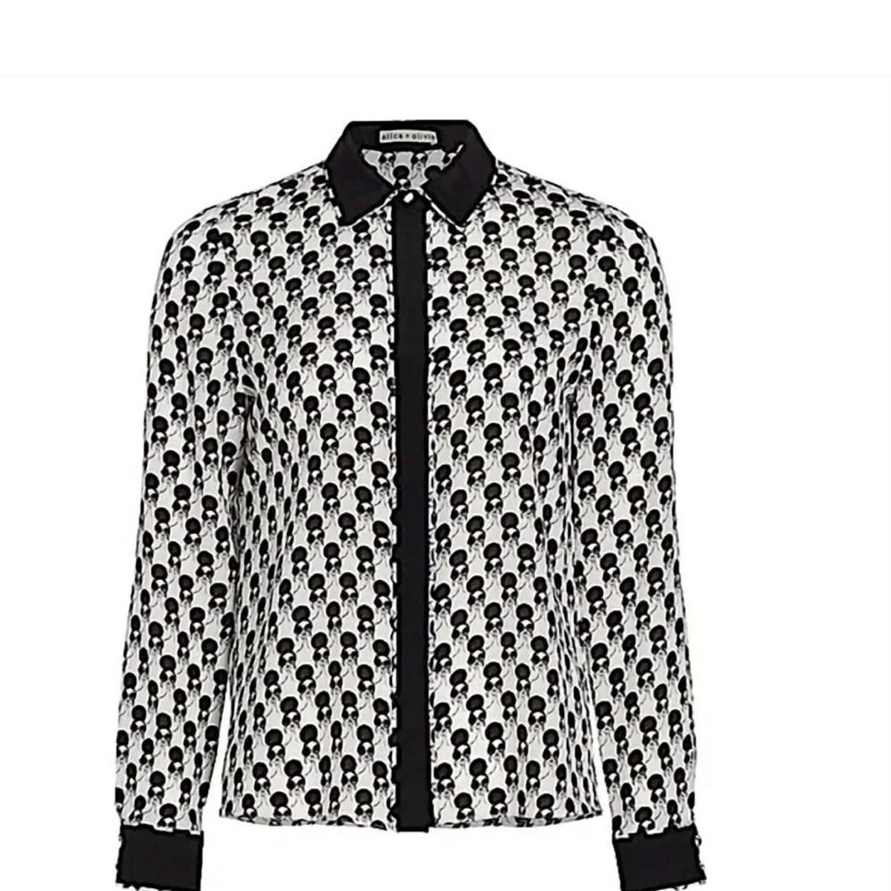Alice + Olivia Black and White Patterned Blouse